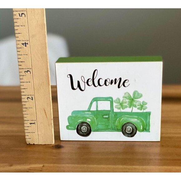 WELCOME St. Patricks Day decor block pickup truck with shamrocks tiered tray - Picture 3 of 6